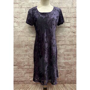 Carole Little Petites 6P Dress Vintage 90s Purple Velvet Burnout Knee Length